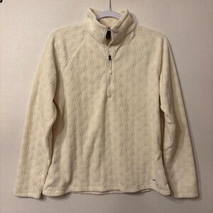 Eddie Bauer Womens Cream  Quarter Zip pullover Sweater Size Medium Mock Neck